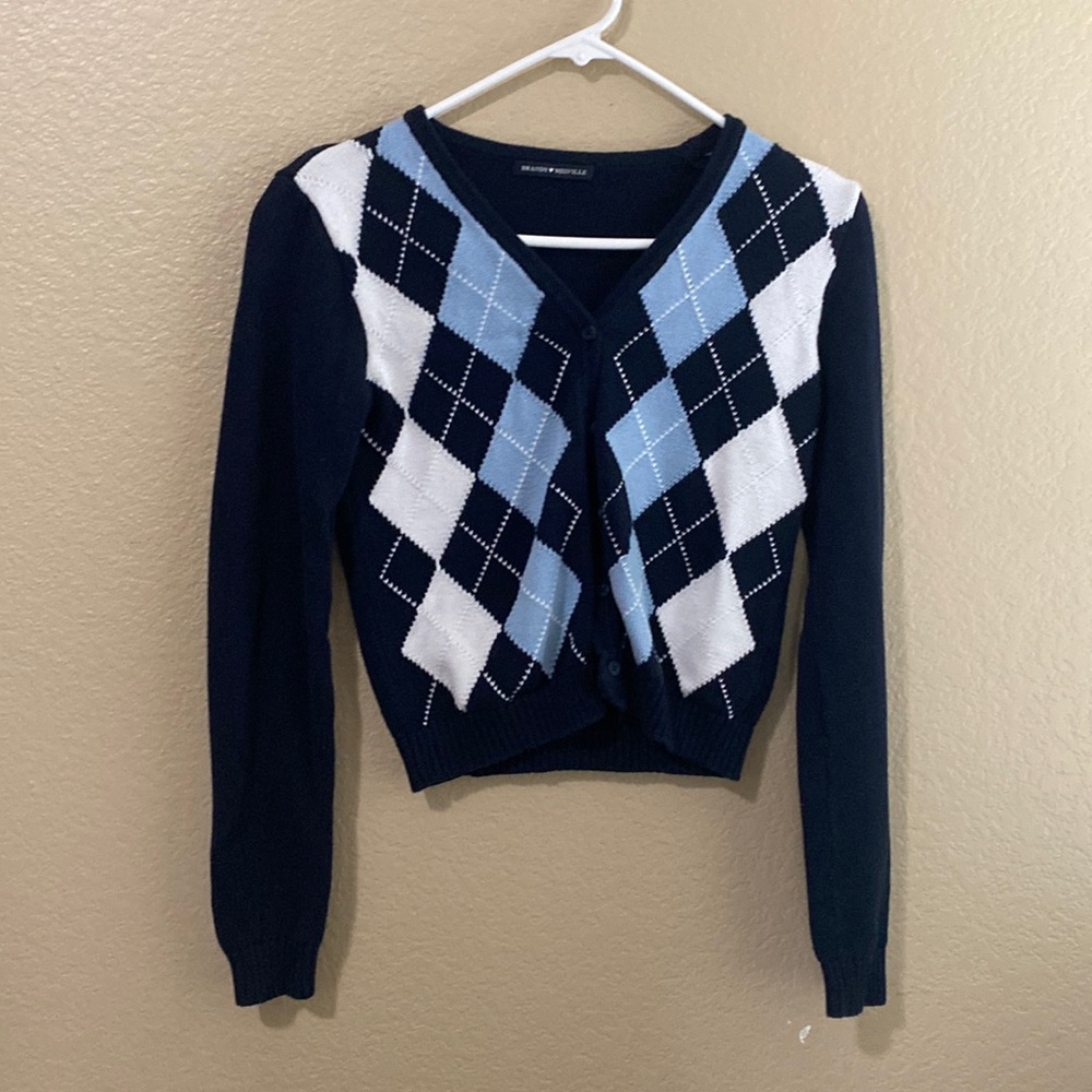 blue cardigan